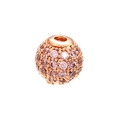 Macro shot of spherical copper bead with micro-pave pink cubic zirconia for DIY jewelry - 6mm / Rose Gold Pink Rhinestone