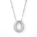 Silver hollow oval pendant necklace with unique etched line texture on a slim chain - Silver - O