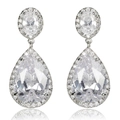 Orecchini a goccia in zircone argento con halo per abiti da sera eleganti e lusso - Oro bianco