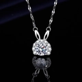 Silver rabbit pendant necklace with large round zircon and sparkling crystal ears - Xl-163 [with Four-leaf Clover Chain]