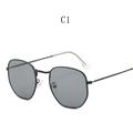 Lunettes de soleil rondes rétro avec monture en métal noir et verres gris, style C1 - Monture Noire Verres Gris