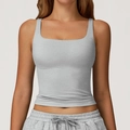 Débardeur de yoga gris clair ajusté et short à cordon en tissu côtelé respirant - Gris Chiné
