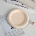 Minimalist cream round jewelry tray with matte finish and thick rounded edges - Round / Beige