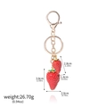 Detailed view showing dimensions and weight of red strawberry fruit keychain pendants - BG00007-01 Red Double Strawberry Keychain (Gold)