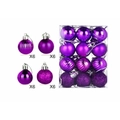 Detail view of 24 purple Christmas ornaments in glossy, matte, glitter and swirl finishes - Pumpkin Texture / Purple