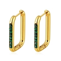 Golden rectangular stainless steel hoop earrings with faceted green gemstones - Green Rhinestone (Green Rectangle)