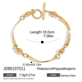 Detalle de pulsera de acero inoxidable de oro 18K con cierre de palanca y dimensiones - Eslabón de Barra de Cuentas (JDB0107011)