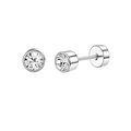 Polished silver stainless steel stud earrings with faceted clear cubic zirconia stones - Zirconia Cylinder