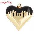Golden heart pendant with black enamel fluid drip design and round metal loop - Drip Heart Black Large