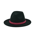 Detail of flat brim wool felt fedora featuring bold rose pink chunky chain decoration - Adult 57-60cm / Color 04