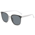 Chic white square sunglasses with grey lenses and distinctive silver D-letter detail - Letter D White