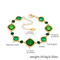 Gold stainless steel bracelet featuring faceted green Czech glass and square zircon stones - 16+5cm / Gold Green Glass (TXE274)