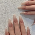 Long almond ombre press-on nails in nude pink to soft white with high-gloss finish - Ombre Nude Pink Style (JP2320)