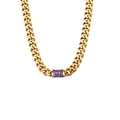 Collana a catena cubana dorata da 6,5mm con incastonata una gemma viola quadrata - Zirconia Viola