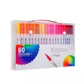 Set de 60 feutres aquarelle à double pointe avec pinceau souple et pointe fine en étui - 60 Couleurs Corps Blanc