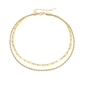 Detailed close-up of double layered 14K gold plated necklace with rope and paperclip chains - Gold