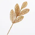 Golden Christmas tree leaf pick with sparkling glitter finish for holiday decor - 32cm Bronze Hollow Leaf