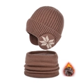 Brown knit winter set for boys featuring a fleece-lined earflap hat and matching scarf - Two-Piece Set / Coffee