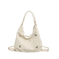 Versatile cream faux leather tote bag featuring silver butterfly metallic accents - White Without Pendant