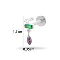Clou d'oreille en titane G23 avec pendentif goutte en zircone vert et rose argent - Style Pendentif Trio Marquise Rectangulaire (T2513-2#) / Argenté