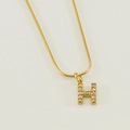 Minimalist gold letter H necklace with sparkling crystals on a sleek snake chain - Letter H / Gold