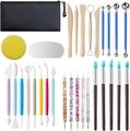 Pottery tool kit with colorful silicone pens and sponges in a black storage case - 30-piece Clay Tool Set [type C]