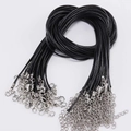 Adjustable black waxed cotton necklace cord with silver lobster clasp and extension chain - 1.5mm Diameter/45+5cm Length / Black