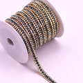 Deep blue and AB crystal rhinestone claw chain with golden finish on white spool - 1 Yard/Pack / 03 Gold Base AB Peacock Blue