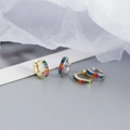 Elegante S925 Sterling Silber Creolen mit bunten quadratischen Zirkonia in Gold und Silber - Bunter Zirkonia Vergoldeter Stil