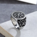 Vintage Viking axe totem stainless steel ring with Nordic Vegvisir compass design - US 7 / Steel