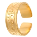 Adjustable golden stainless steel ring featuring embossed evil eye motif and geometric details - Evil Eye Style (A-435)