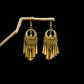 Bohemian gold tassel drop earrings with multiple metal cones hanging on a branch - E2875-40 Pointed Cone Metal Tassel
