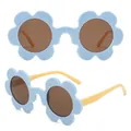 Cute light blue flower shaped sunglasses with brown lenses and bright yellow temples - P16-Blue Frame Yellow Temple