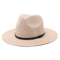 Detailed view of the fine straw weave and black ribbon on a beige Panama sun hat - M (56-58cm) / Light Pink