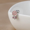Close-up of lollipop stud earrings with pink enamel and sparkling zircon stones - 60065-9 Silver - Spiral Lollipop
