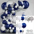 Navy blue and silver balloon arch kit with confetti balloons for birthday party decor - Blue Set 06