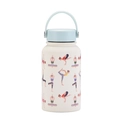 650ml matte white vacuum water bottle with yoga poses print and blue handle lid - Yoga Poses Illustration