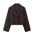 Kurze zweireihige Damen-Trenchjacke mit Reverskragen in der Farbe Dunkelbraun - XS / Kaffeebraun