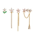 Set di 5 orecchini a lobo a fiore con catene in zircone e perle per le donne - Oro