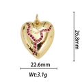 Détails des dimensions du pendentif cœur avec pierre rouge et placage en or 18k - Pendentif Cœur Rubis Doré (DZ-161)
