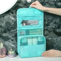Hanging travel toiletry bag in light green nylon with multiple mesh storage compartments - Sky Blue