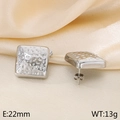 Modern irregular hammered silver square stud earrings with 22mm size on satin - Silver