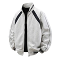 Men's loose color-block jacket with striped cuffs and black raglan sleeves in light grey - M / Light Gray