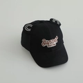 Detail of a black cotton kids baseball cap featuring 3D ears and sunset embroidery - 50-52cm (2-5 Years) / Black