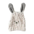 Creamy white coral fleece hair drying towel with cute grey bunny ears for kids - 30*20cm / Beige
