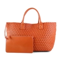 Orange woven leather tote bag with matching pouch, stylish large capacity handbag for women. - Persimmon Red