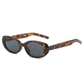 Classic tortoiseshell oval sunglasses with dark grey lenses in a 45-degree angle view - Leopard Frame Black Grey Lens