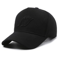 Berretto da baseball nero in cotone con ricamo geometrico e visiera rigida curva - Regolabile / Nero con ricamo nero