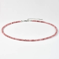 Pink natural gemstone beaded necklace with adjustable silver clasp for women - Strawberry Quartz