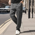 Men's loose straight-leg cargo pants in dark grey with drawstring elastic waist - Gray